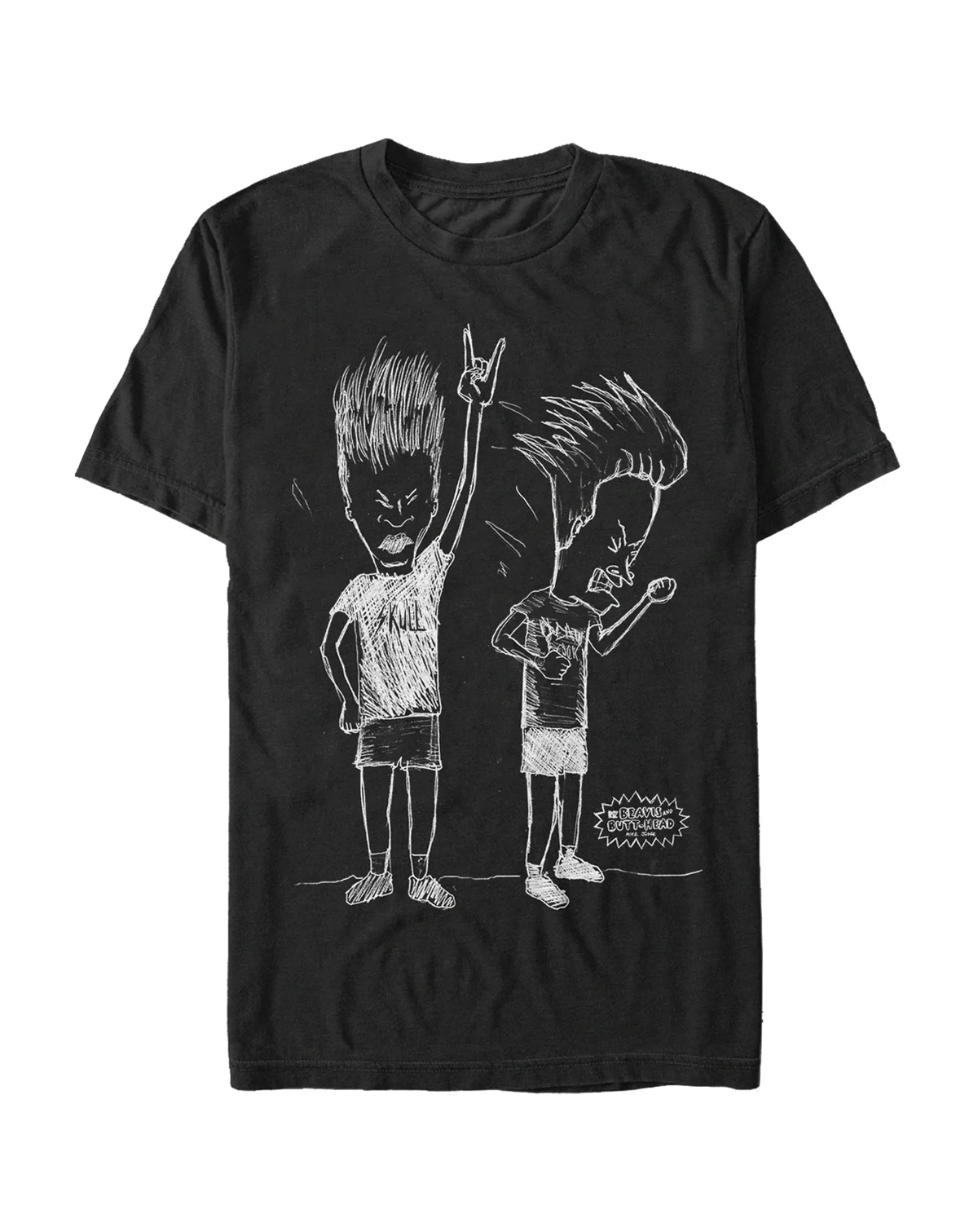 Beavis and Butthead MTV Men's Rocking' Out Sketch Logo Short Sleeve T-Shirt