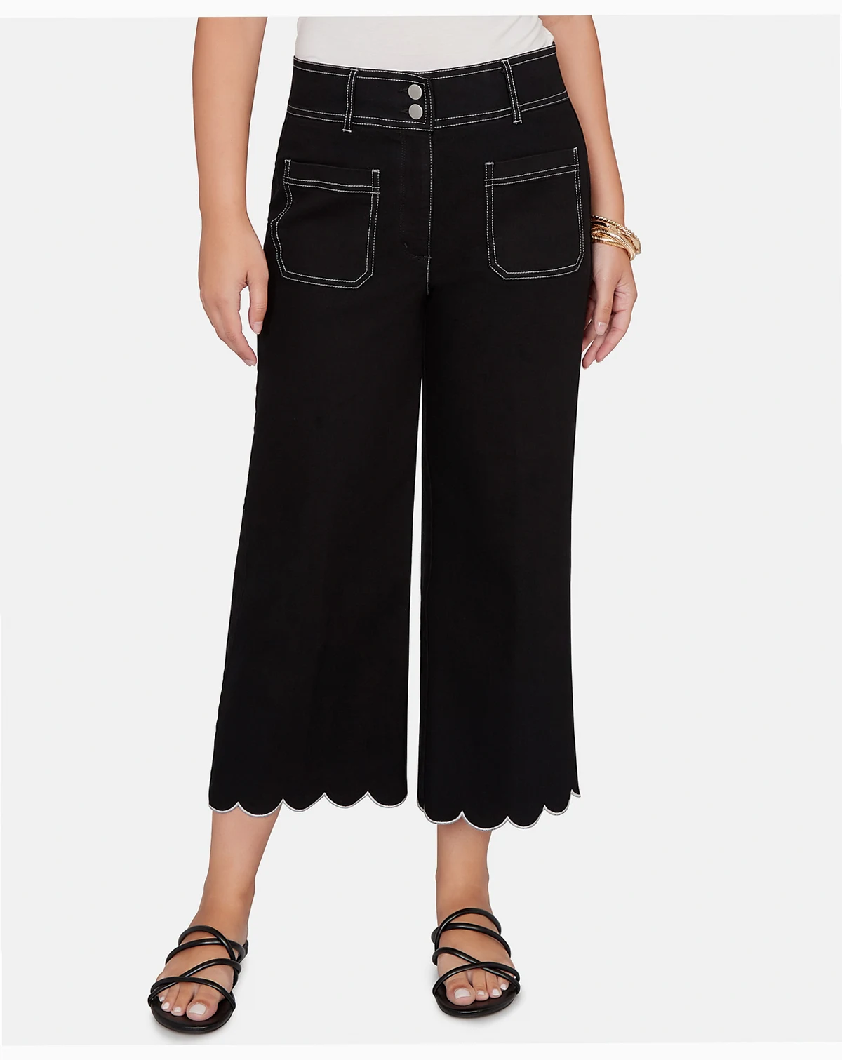 Petite Scallop Hem Contrast Stitch Ankle Jeans