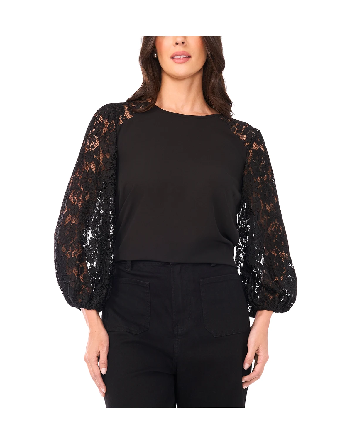 Women's Crewneck Lace 3/4-Sleeve Blouse