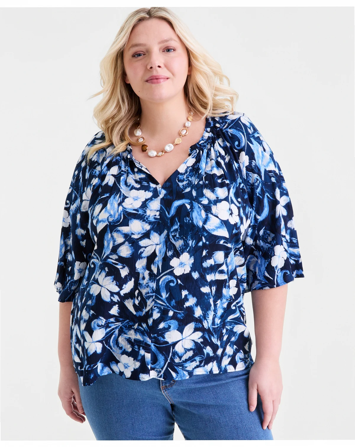 Plus Size Printed Flutter-Sleeve Top, Macy's Exclusive