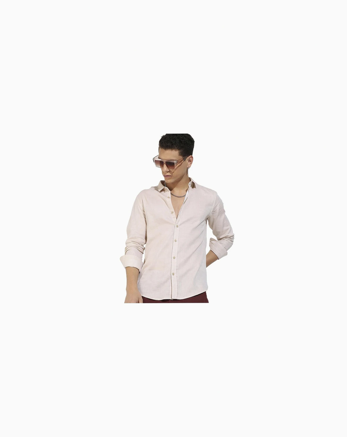 Men's Beige Basic Oxford Shirt