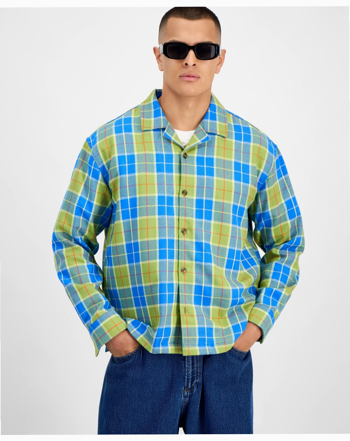 Men's Relaxed-Fit Camp-Collar Plaid Flannel Shirt, Macy's Exclusive