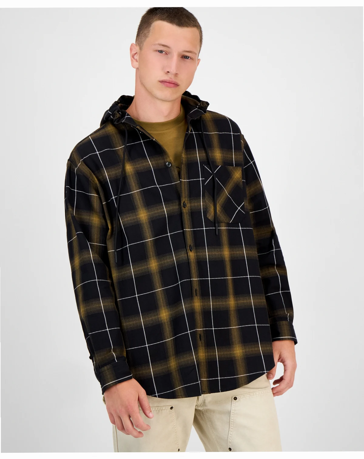 Men's Ebhood Cotton Plaid Hooded Shirt