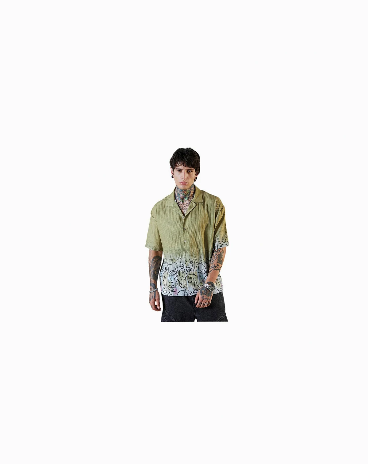 Men's Pistachio Green Faces-Ombre Oversized Shirt