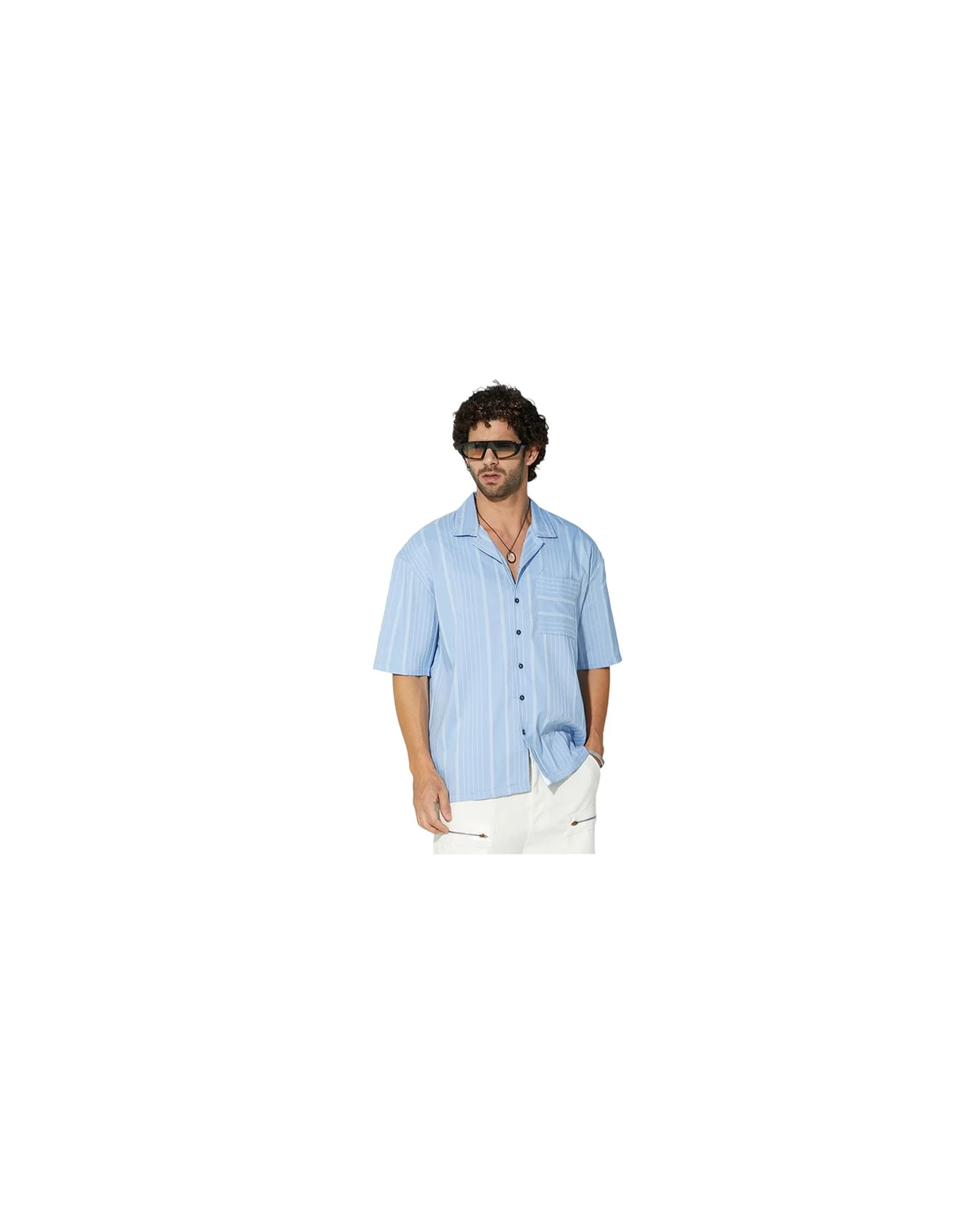 Men's Powder Blue Unbalanced-Ridge Oversized Shirt