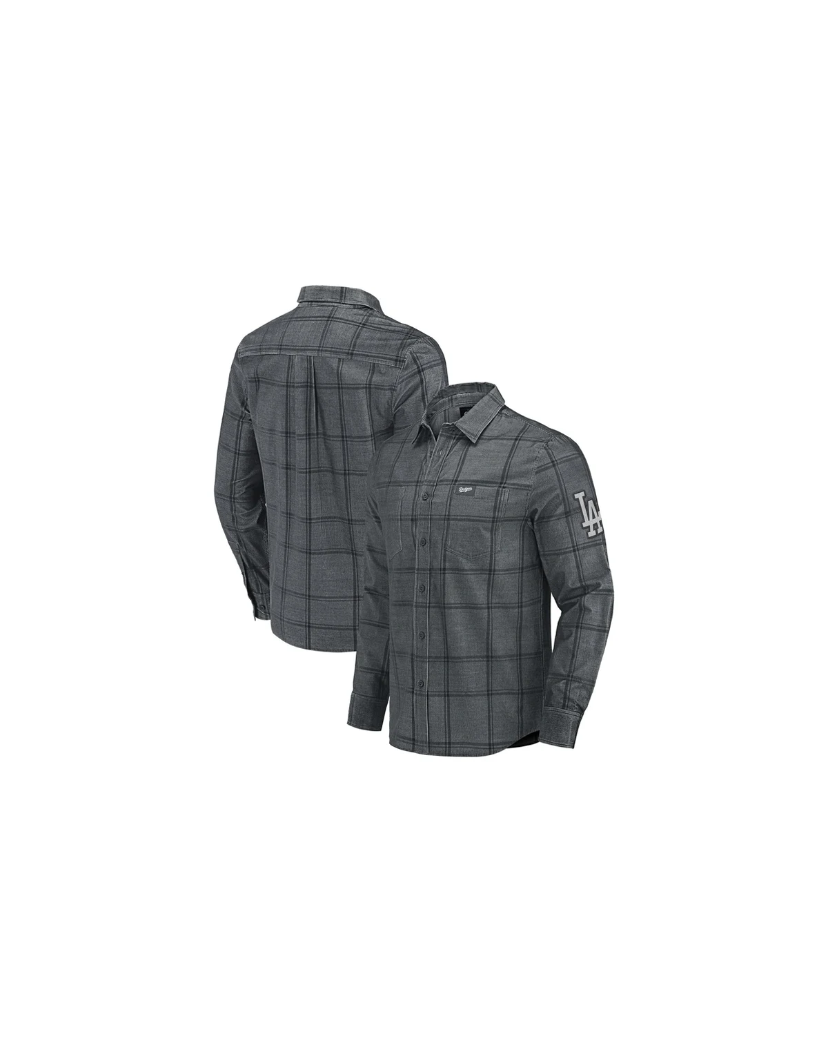 Men's Darius Rucker Collection by Fanatics Gray Los Angeles Dodgers Thin Wale Corduroy Plaid Button Up Shirt