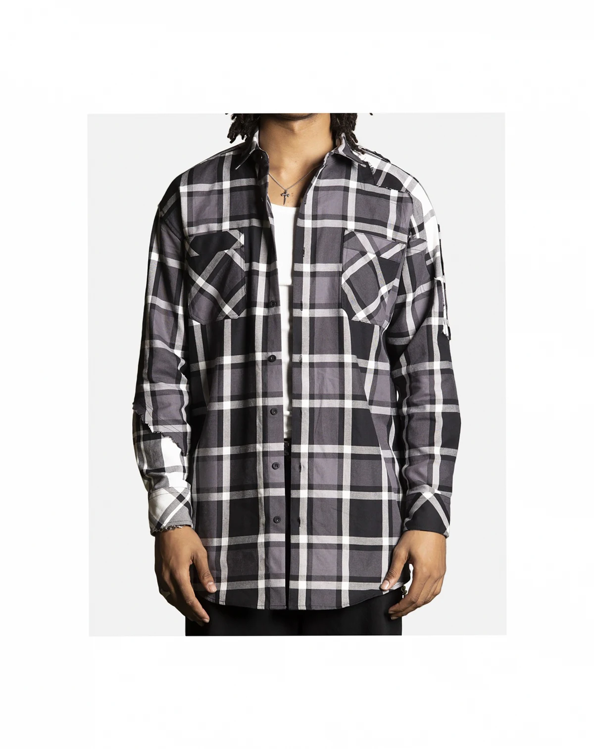 Men's Patriot Long Sleeve Flannel Shirt - Black/Grey 3XL