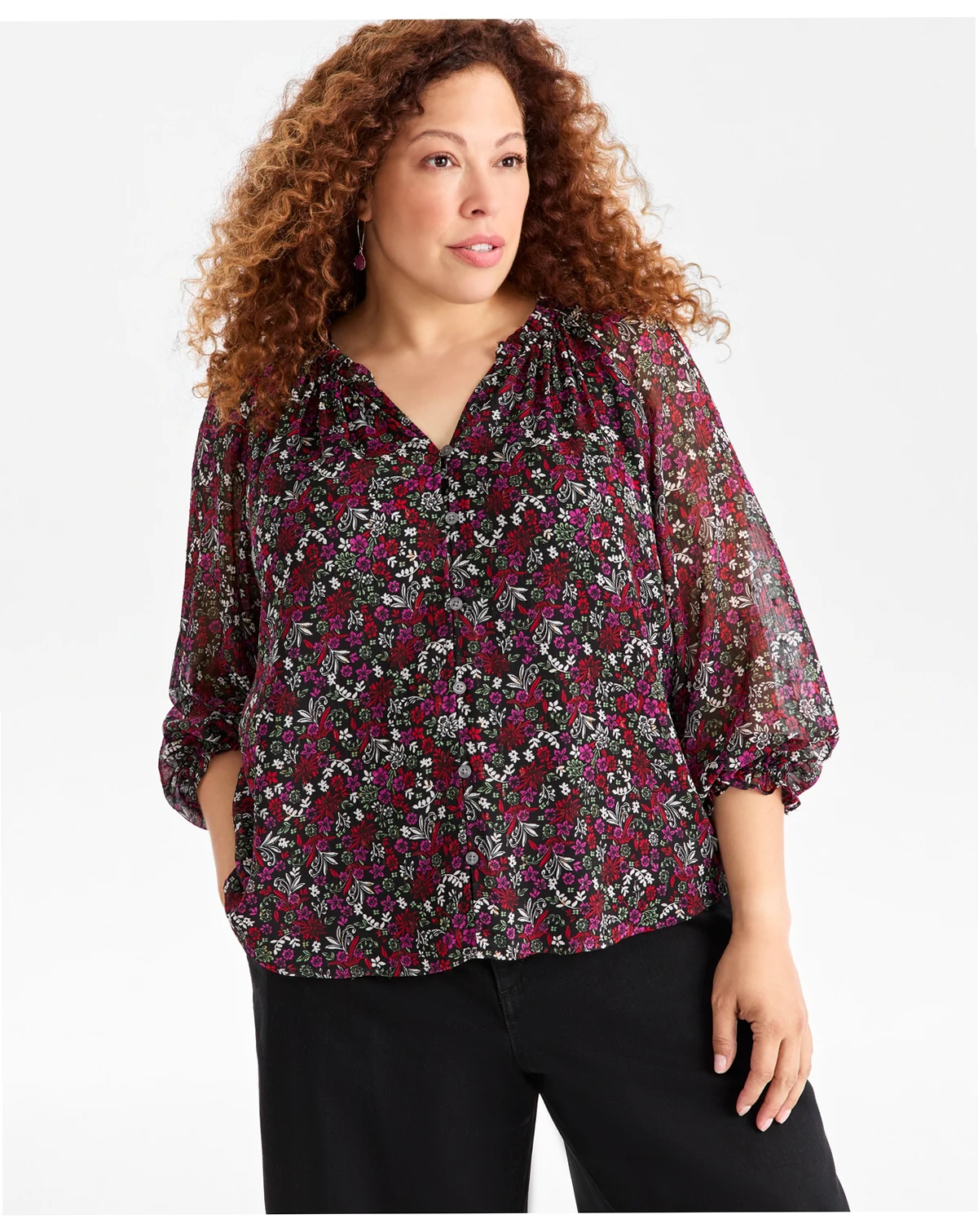Plus Size Printed Ruffled Top,  Macy's Exclusive