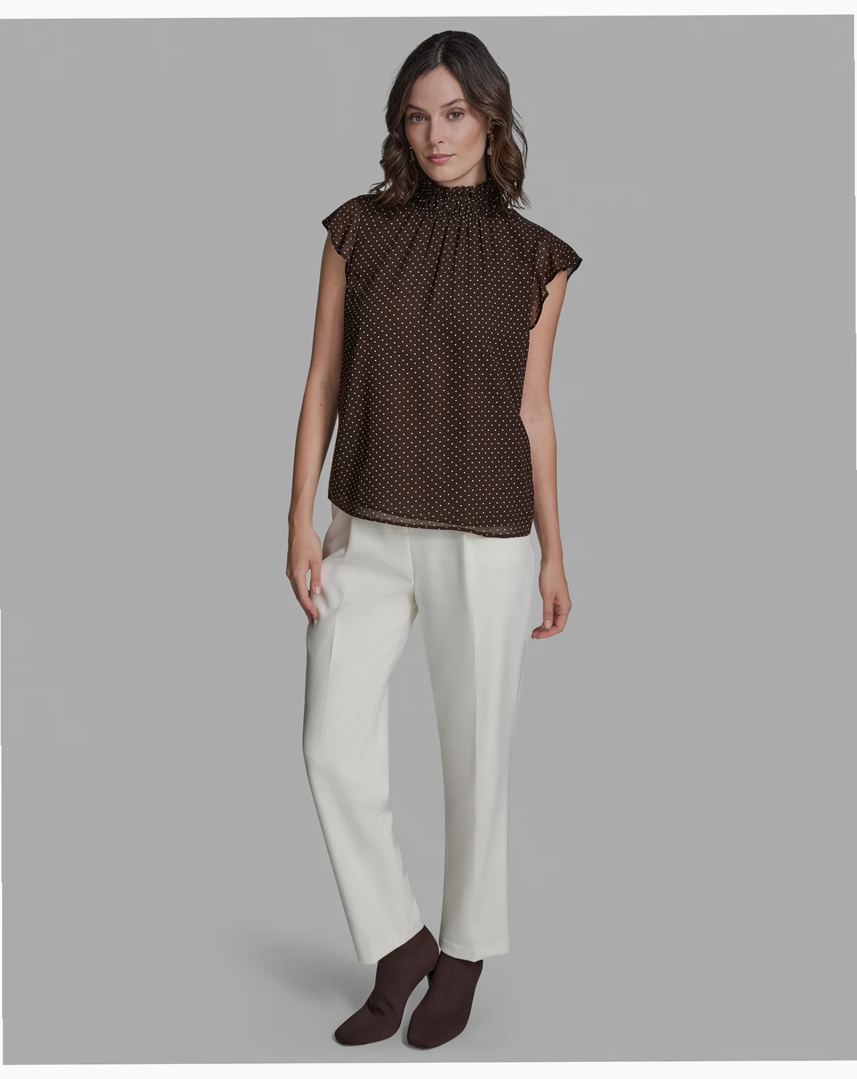 Women's Polka Dot Mock Neck Blouse