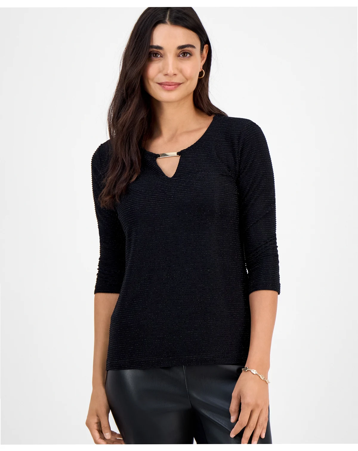 Petite Shine Stripe Jacquard Keyhole Top, Macy's Exclusive