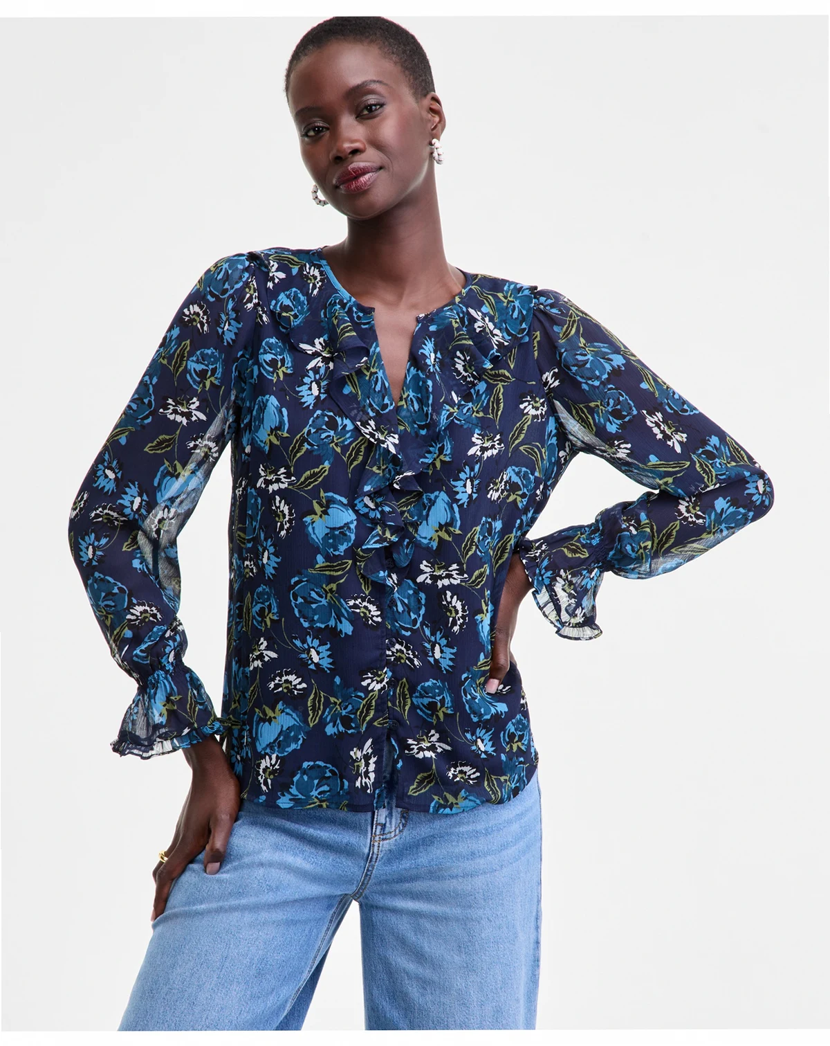 Women's Printed Ruffle Chiffon Blouse, Macy's Exclusive
