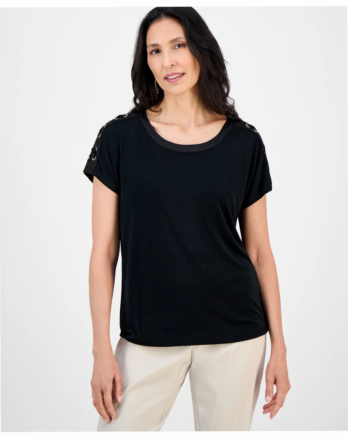 Women's Lace-Up Shoulder Knit, Exclusively at Macy's