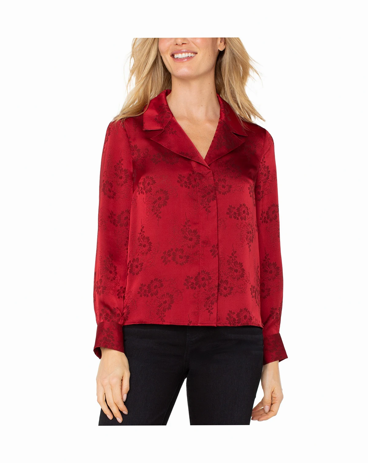 Women's Long Sleeve Hidden Placket Woven Shirt