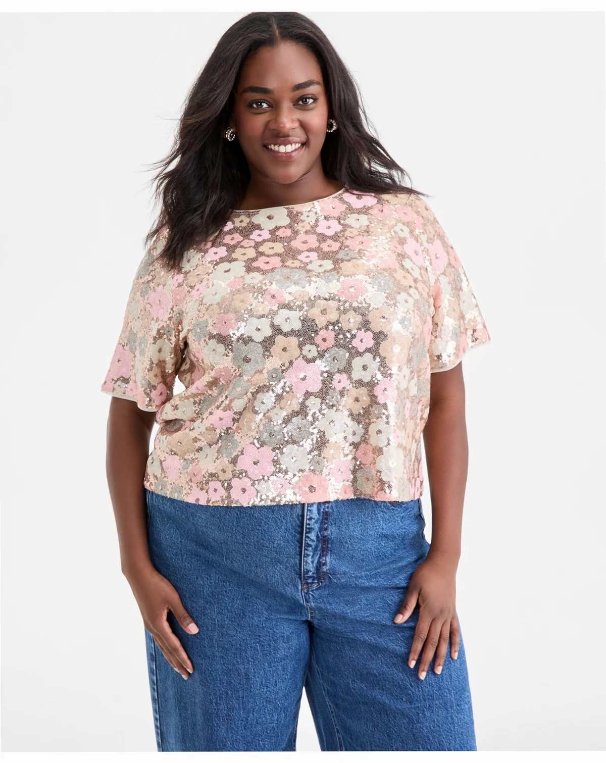 Trendy Plus Size Sequin Embellished Top, Macy's Exclusive