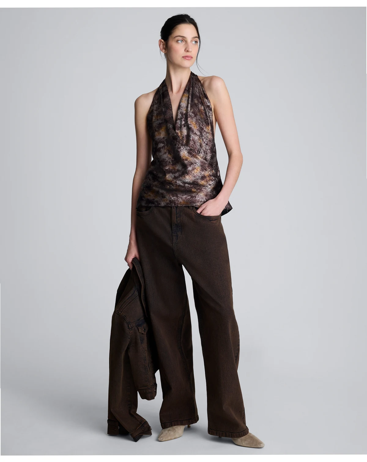 Women's Crossover Printed Metallic Foil Halter Top