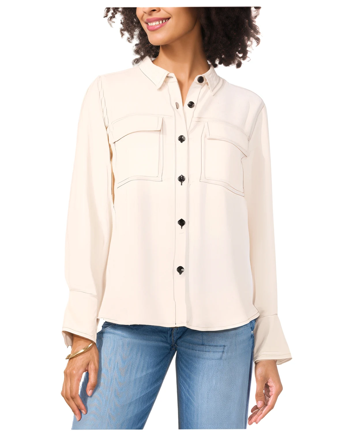 Women's Contrast Stitch Button Front Collared Top