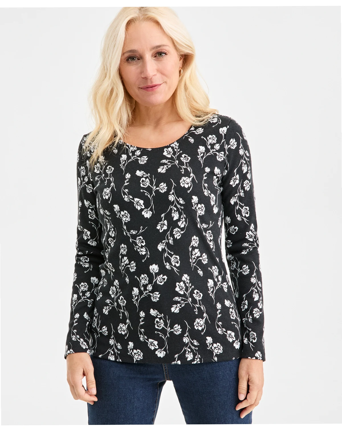 Women's Printed Long-Sleeve Scoop-Neck Top, Macy's Exclusive