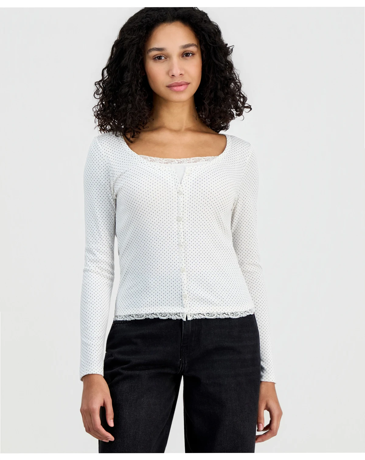 Juniors' Lace Two-Fer Long-Sleeve Top