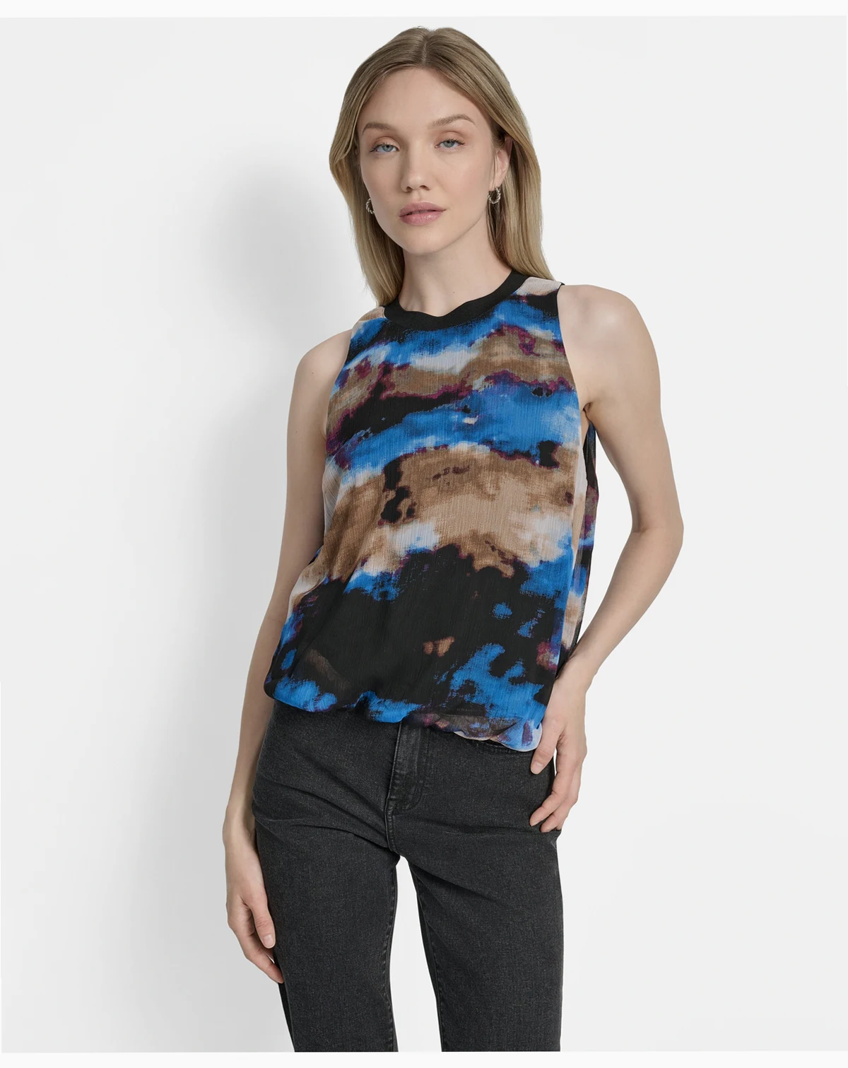 Women's Printed Bubble-Hem Sleeveless Top