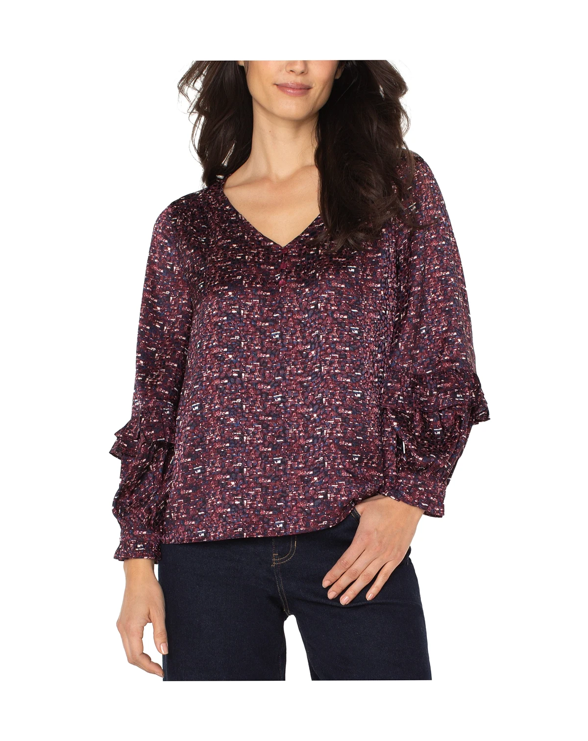 Women's Ruffle Detail Long Sleeve Top