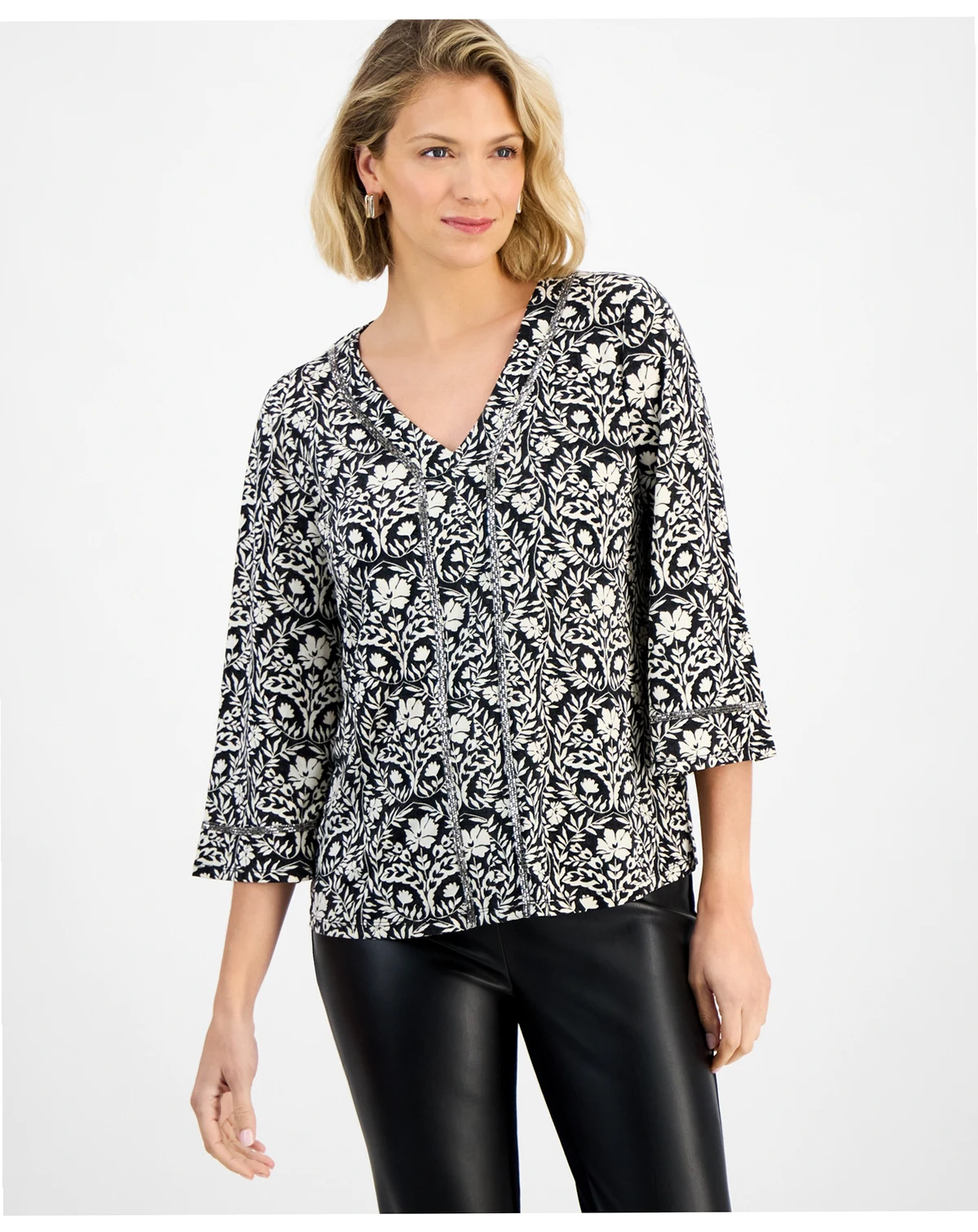 Petite Embellished V-Neck Top