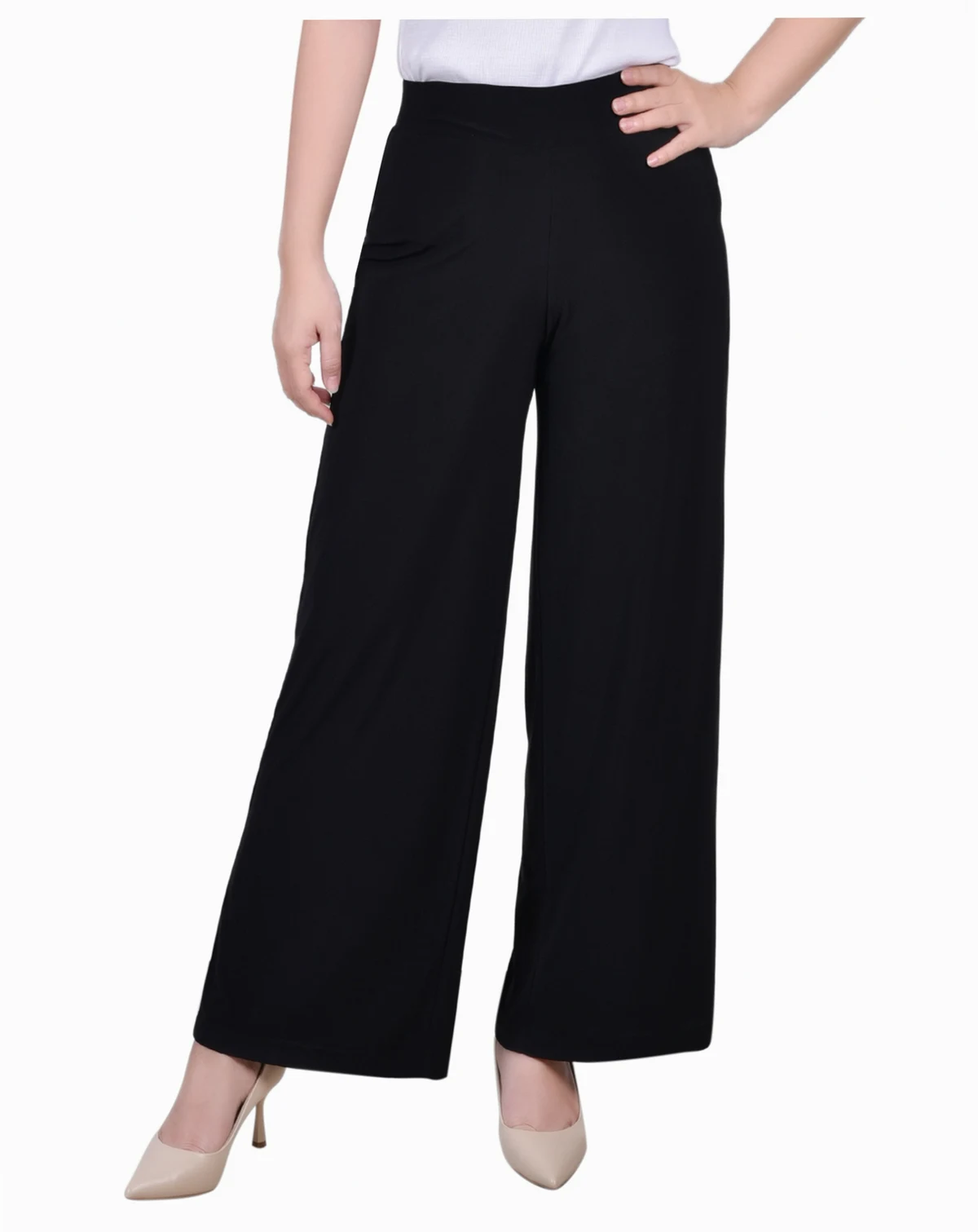 Petite Short Mid Rise Pull On Wide-Leg Palazzo Pant