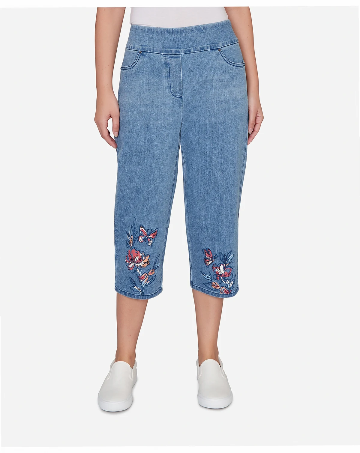 Petite Austin Floral Butterfly Printed Denim Capri Pants