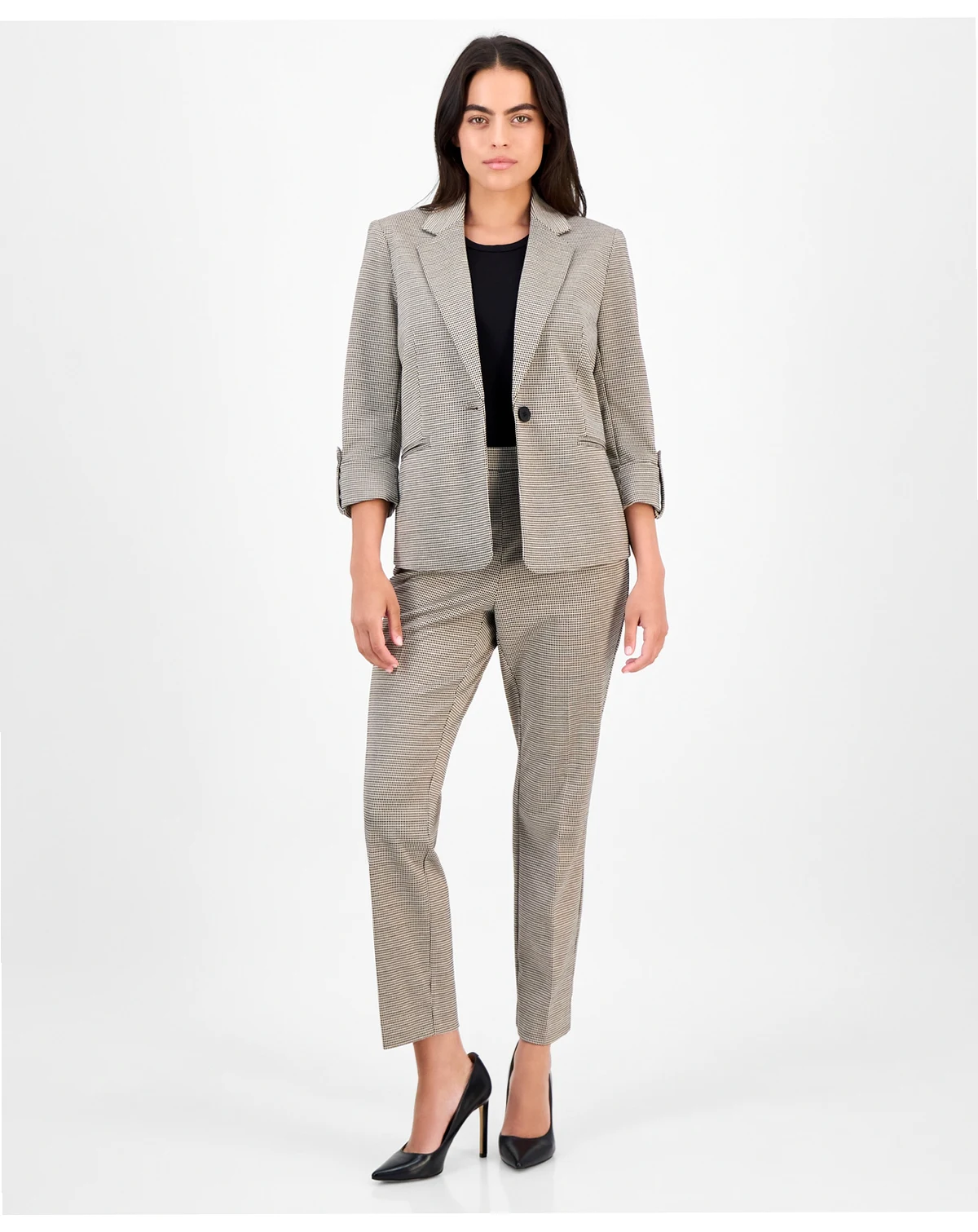 AK Anne Klein Petite Printed Mid-Rise Straight-Leg Pants