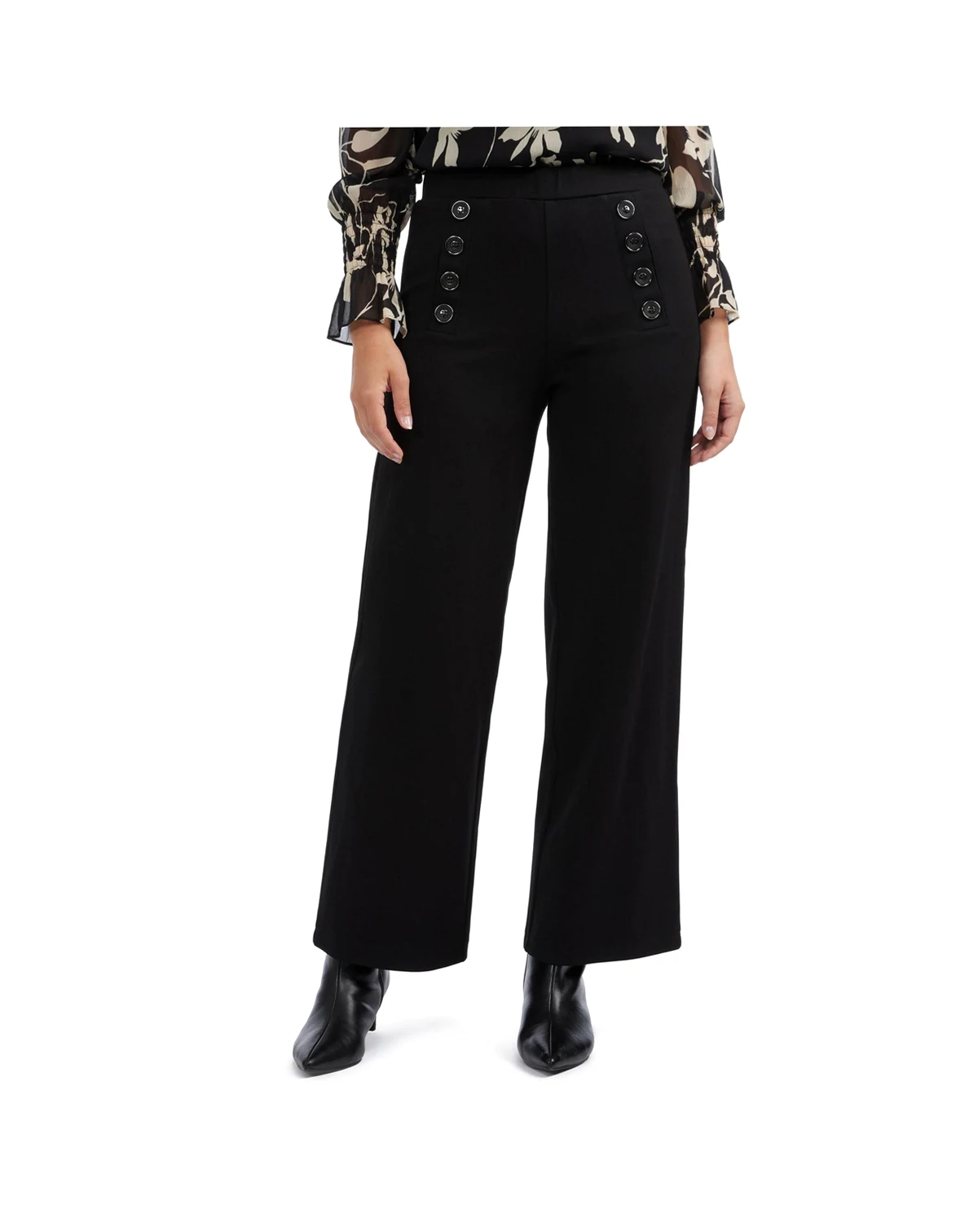 Women's Wide Leg Pant with Button Detail