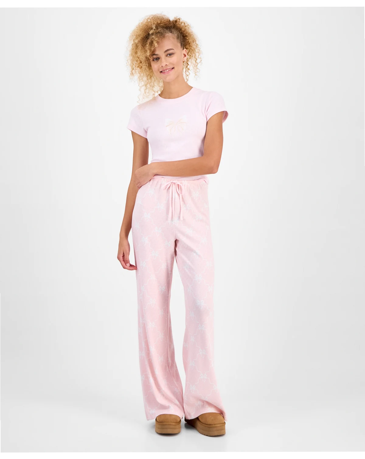 Juniors' Pointelle Drawstring Wide-Leg Lounge Pants