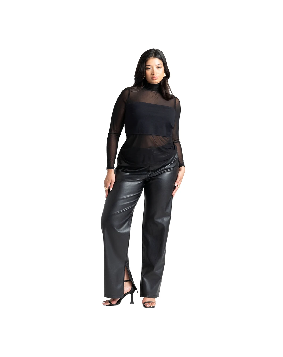 Women's Plus Size Slit Hem Faux Leather Pant