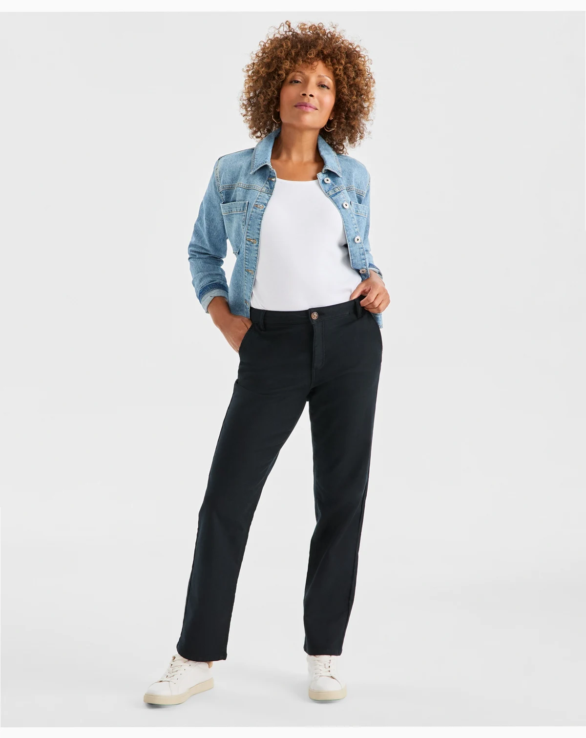 Petite Straight-Leg Twill-Pants, Macy's Exclusive