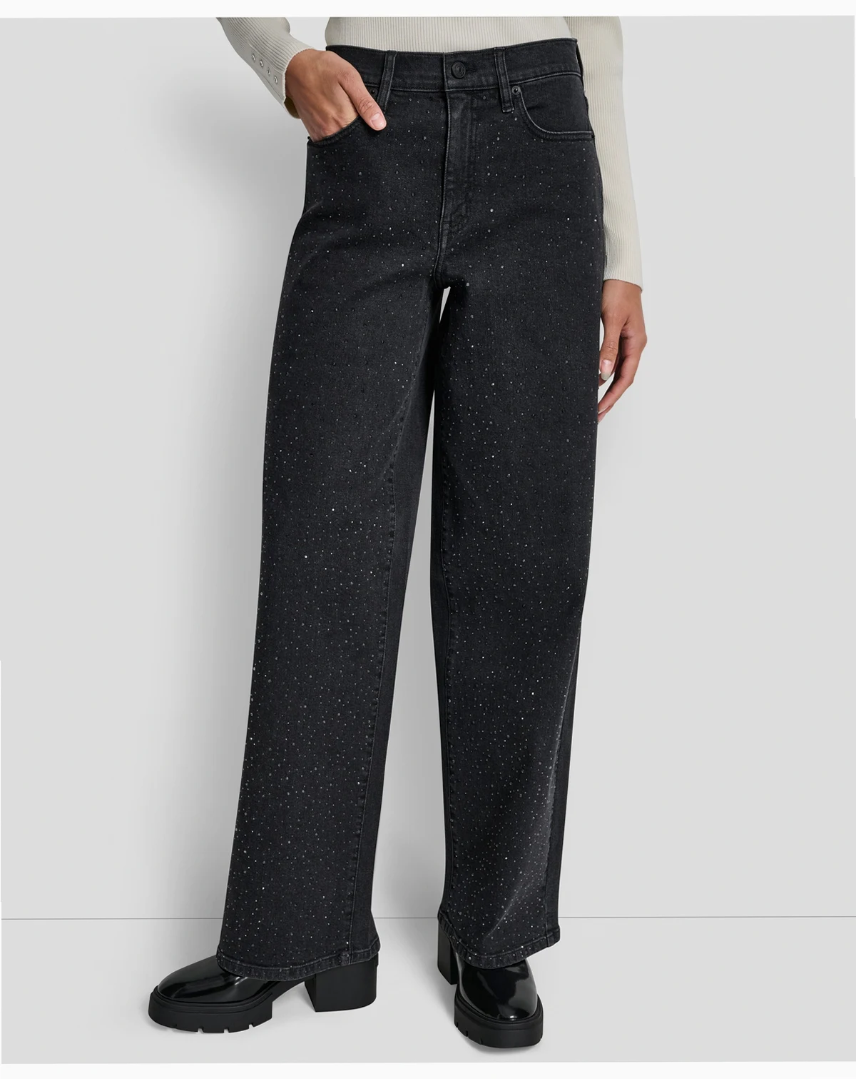 Women's Rhinestone High-Rise Wide-Leg Jeans