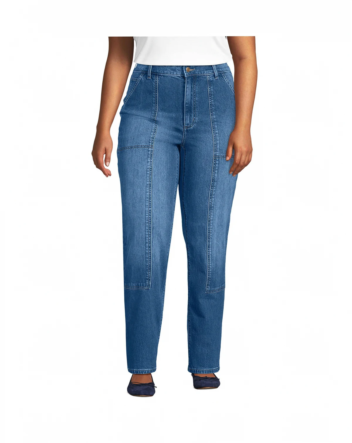 Women's Plus Size Soft Denim High Rise Rail Straight Leg Utility Jeans