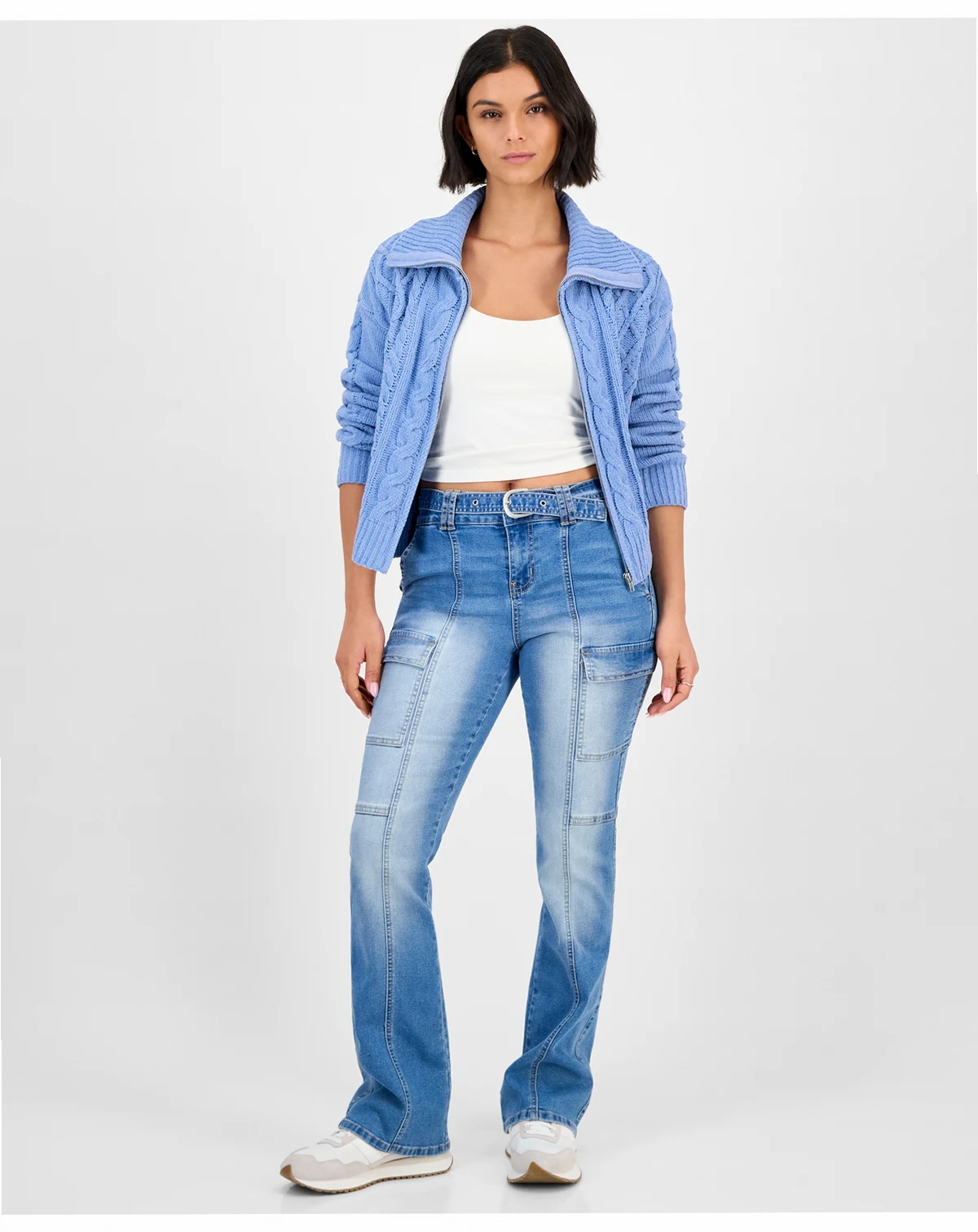 Juniors' Belted Cargo Bootcut Jeans