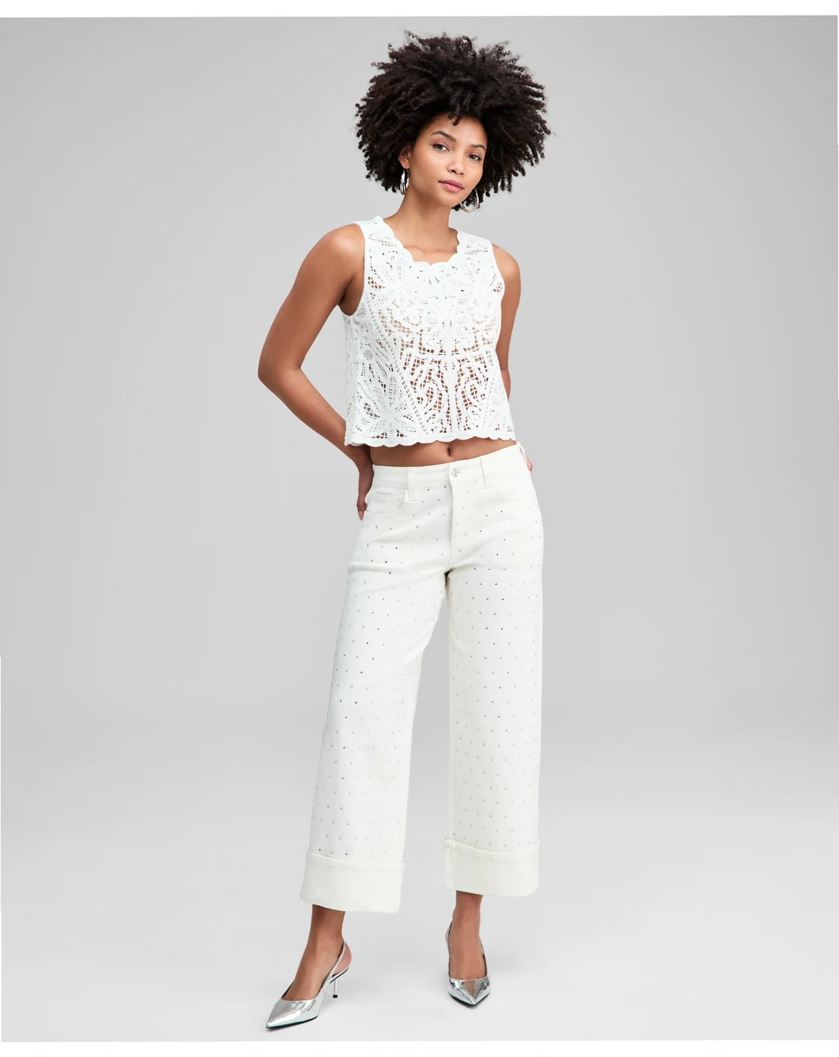 Petite Rhinestone Cuff Wide Leg Jeans, Macy's Exclusive