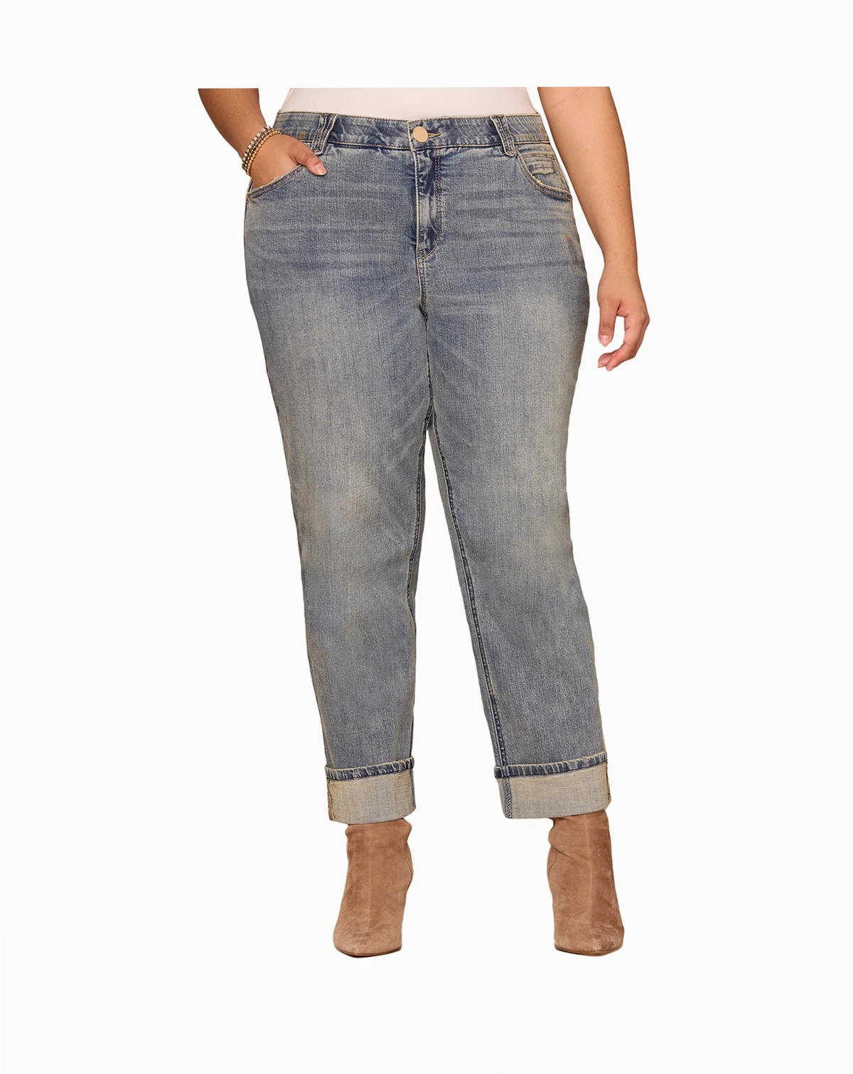 Plus Size Rolled-Cuff Boyfriend Jeans