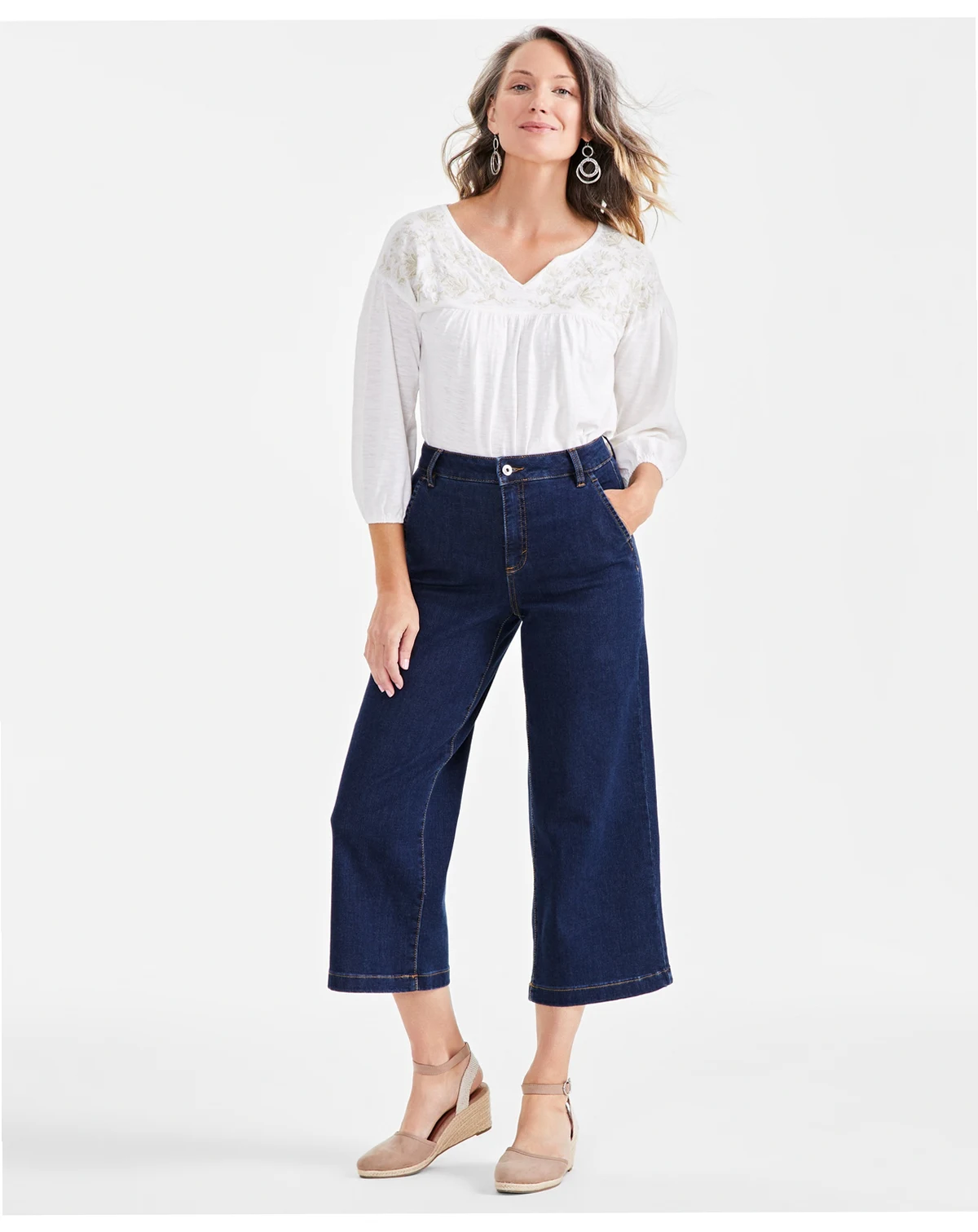 Petite High-Rise Wide-Leg Cropped Jeans, Exclusively at Macy's
