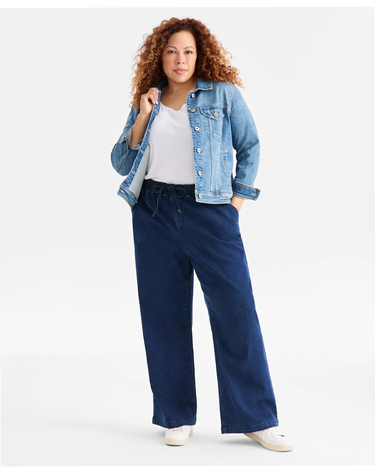 Plus Size High-Rise Pull-On Wide-Leg Jeans, Macy's Exclusive