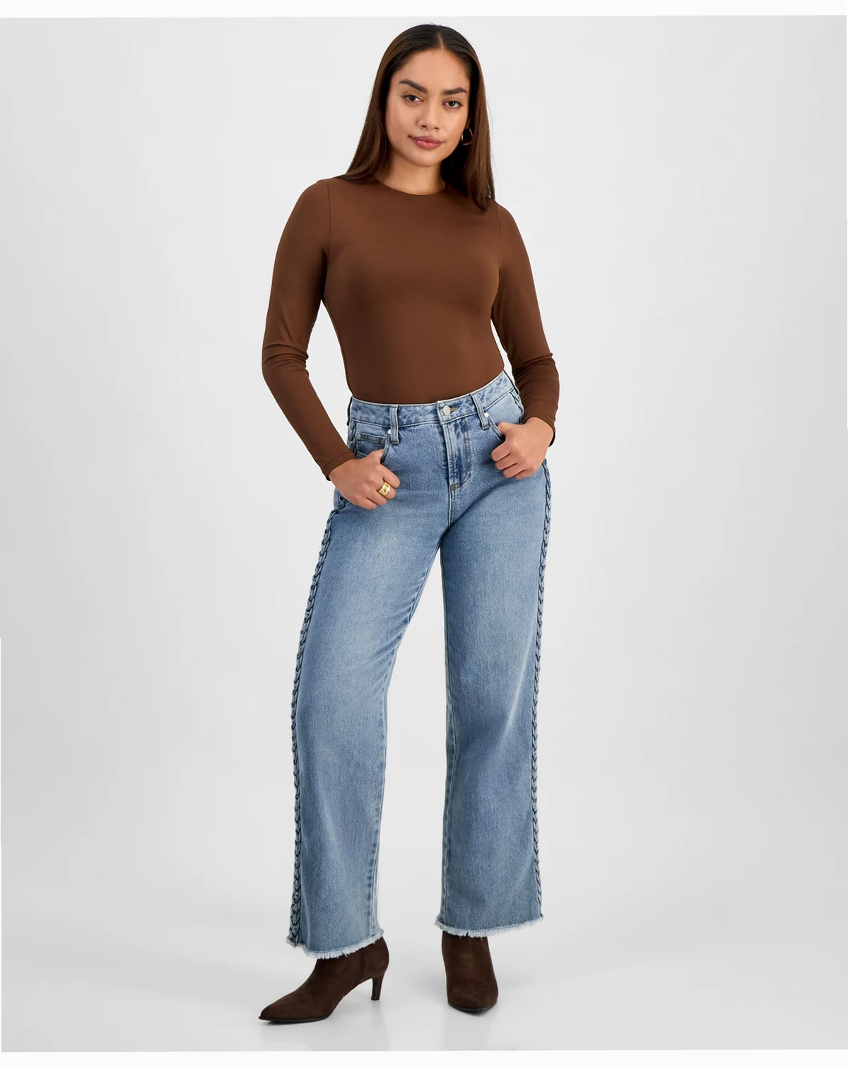 Women's Braided-Trim High Rise Straight Leg Jeans, Macy's Exclusive