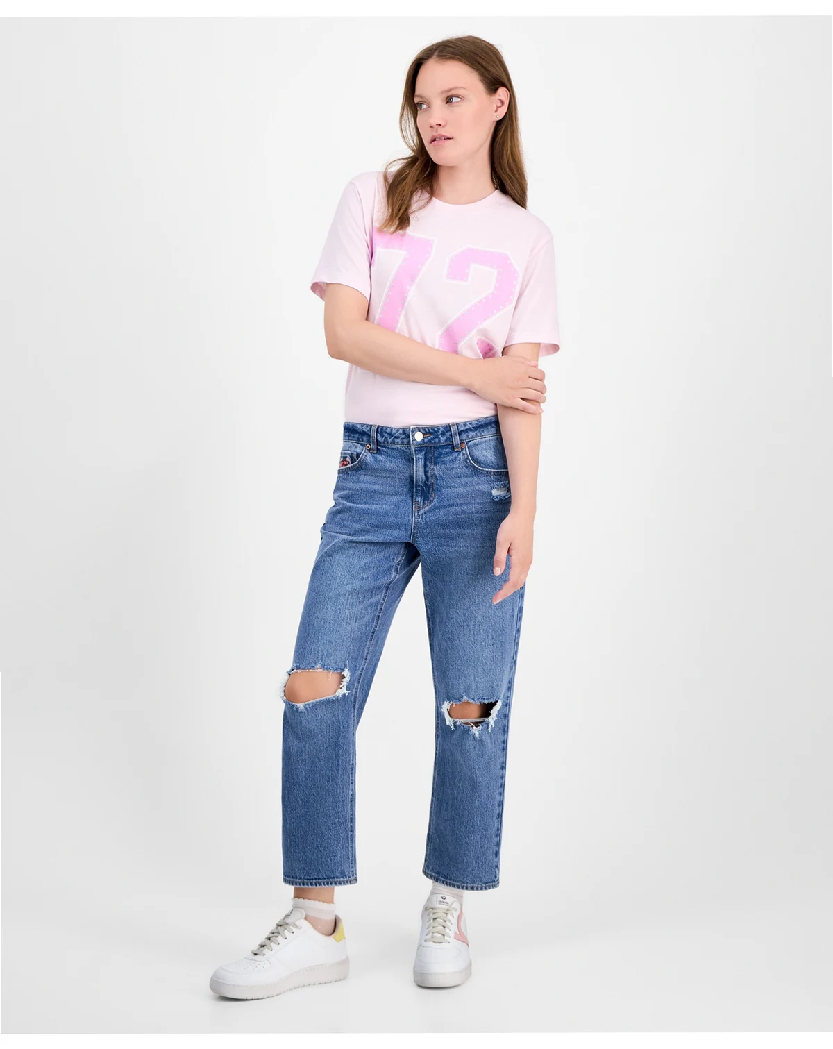 Juniors' Cropped Straight Destructed Mid-Rise Jeans