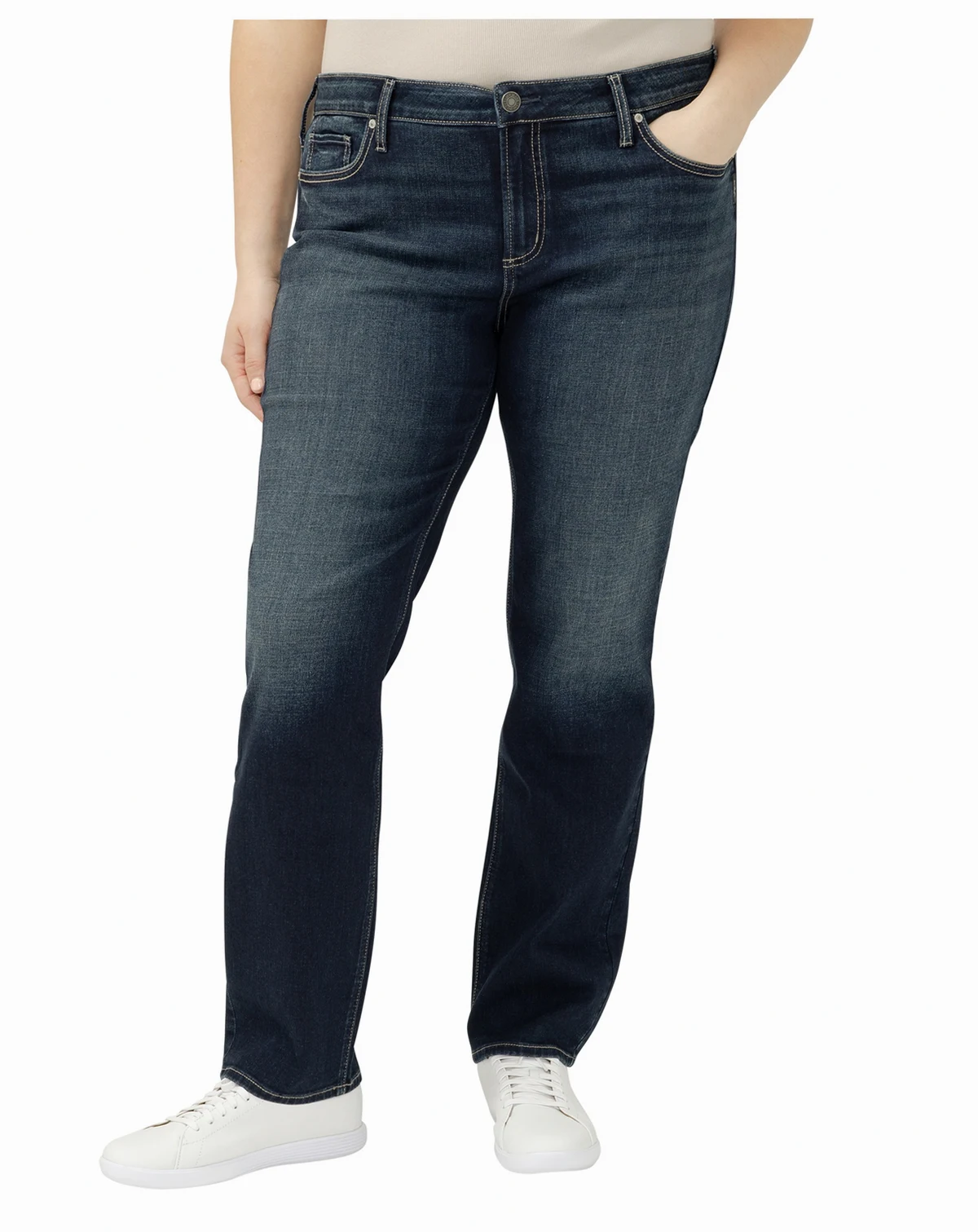 Plus Size Elyse Mid Rise Comfort Fit Straight Jeans