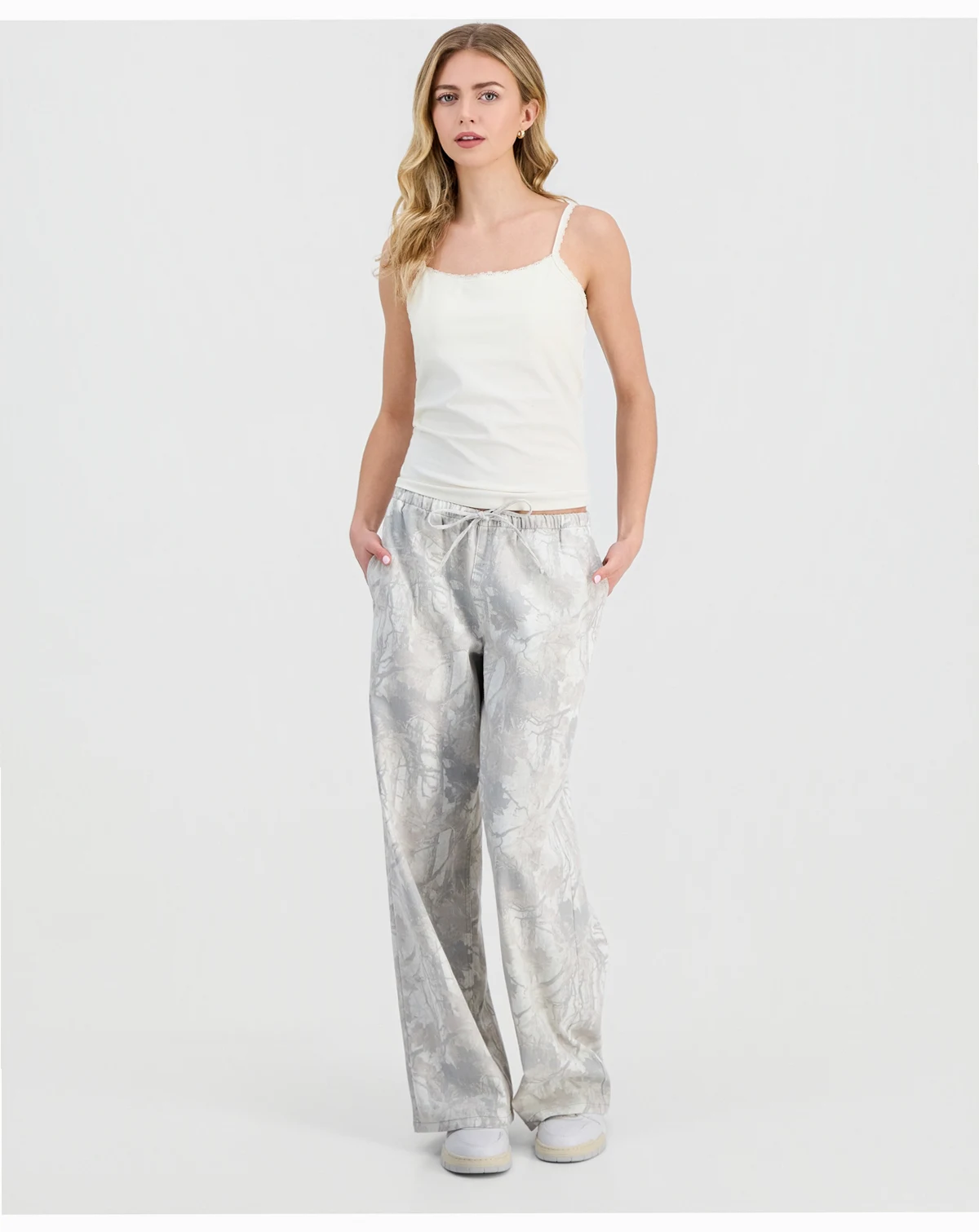 Juniors' Woodland Camo Drawstring Jeans
