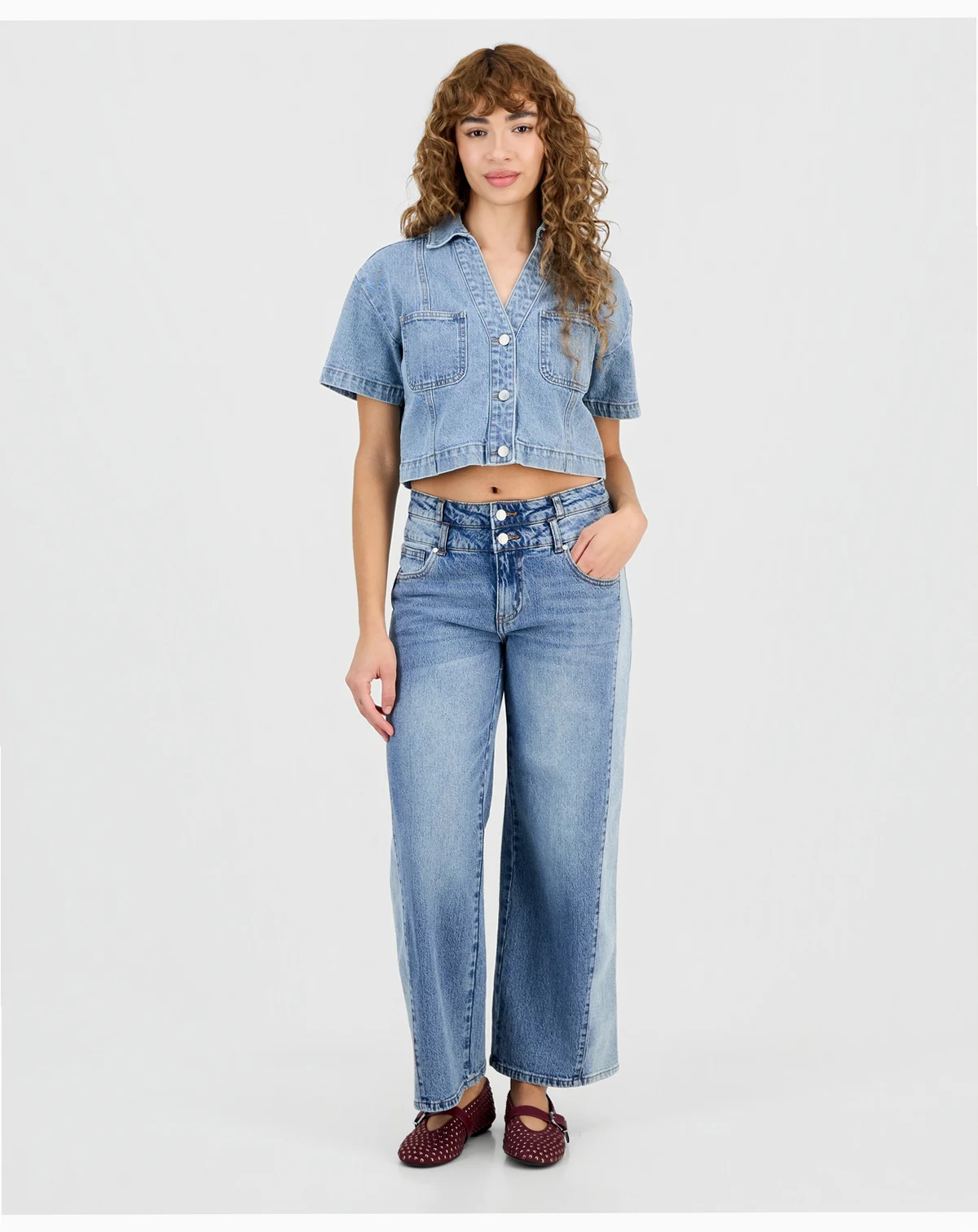 Petite High-Rise Wide-Leg Two-Tone Jeans, Macy's Exclusive