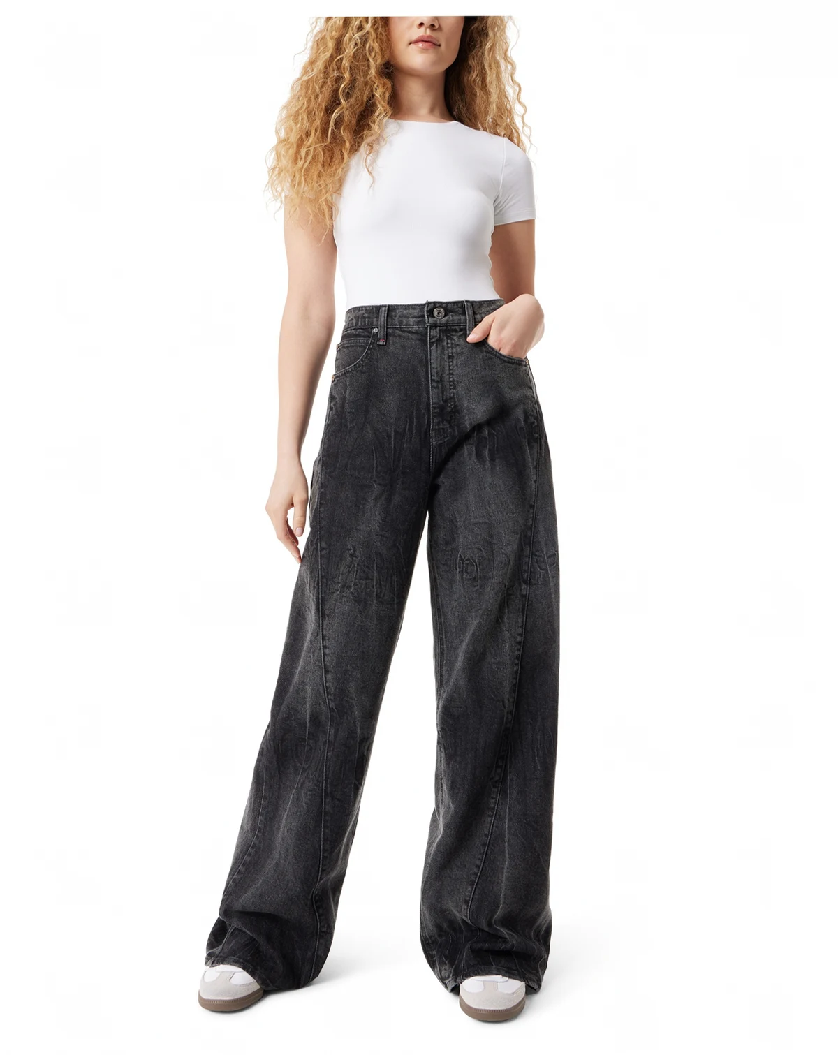 Juniors' Wide-Leg High Waist Seamed Jeans
