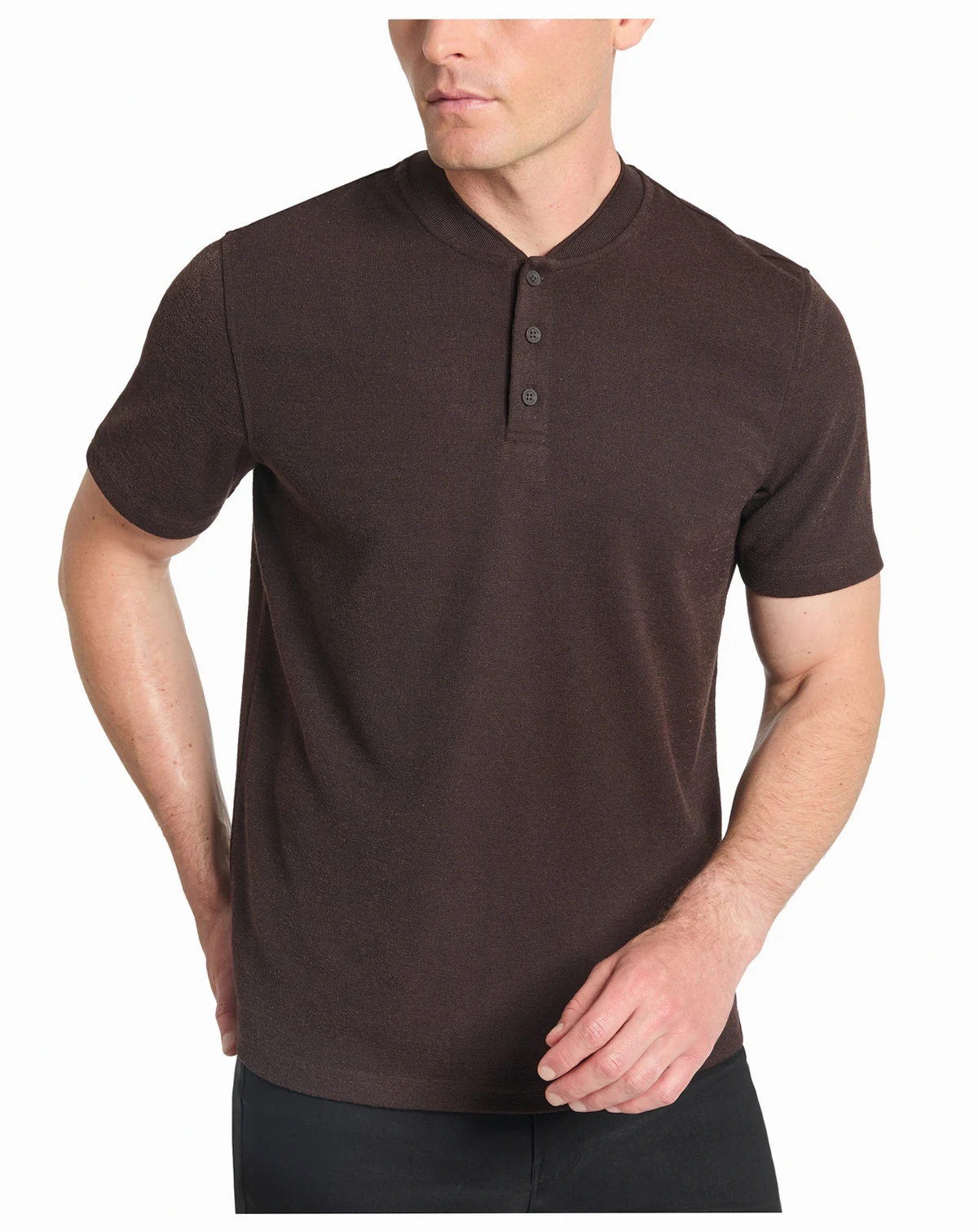 Men's Textured-Knit Bomber-Collar Performance Henley