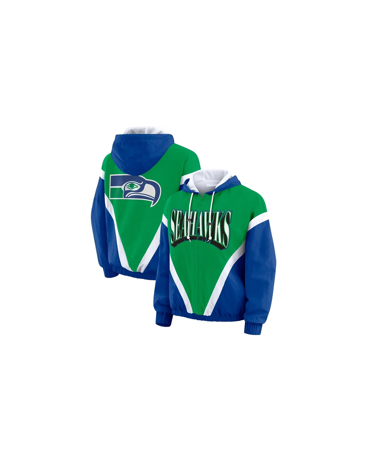 Women's Kelly Green/Royal Seattle Seahawks Plus Size Retro Crinkle Full-Zip Windbreaker Jacket