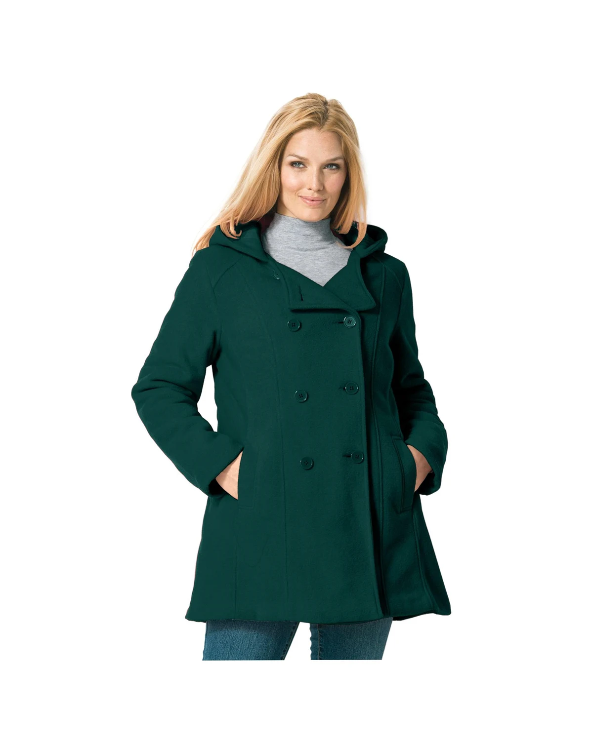 Women's Within Double-Breasted Hooded Fleece Peacoat