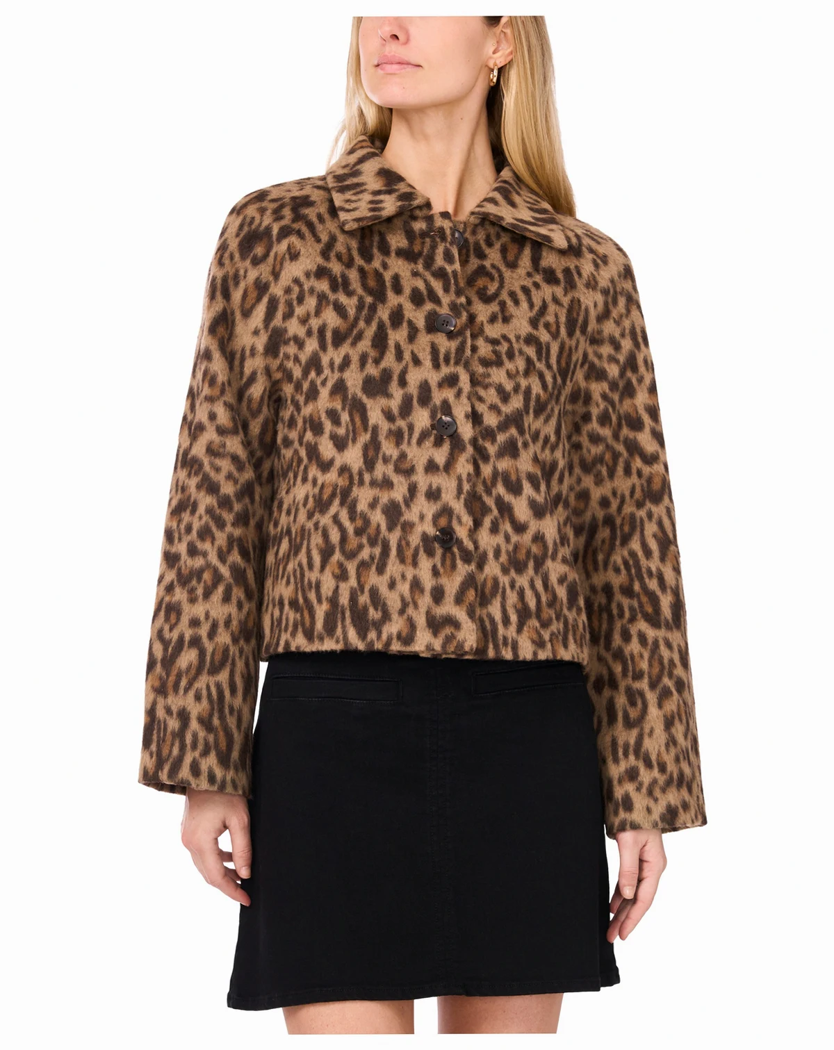 Women's Animal-Print Oversized Button-Down Collared Jacket