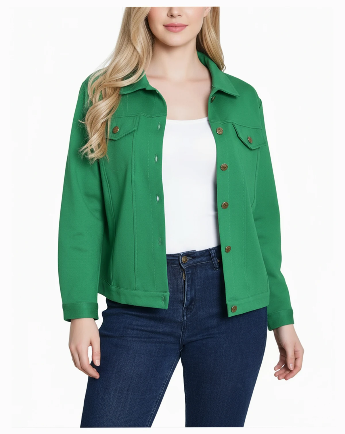 Petite Long Sleeve Ponte Cropped Jacket